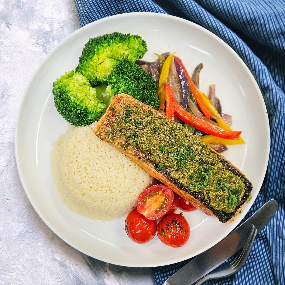 Pesto Salmon Fillet w/ Couscous