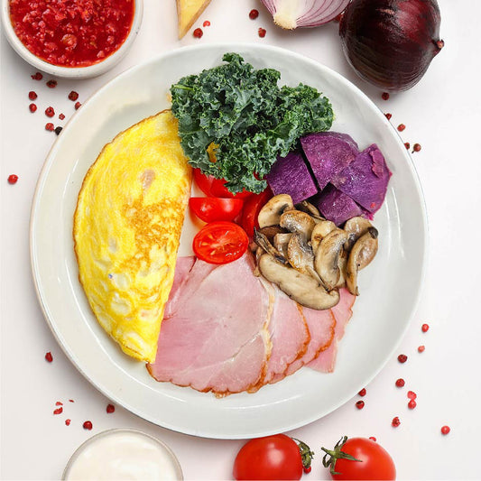 Ham & Mushroom Omelet w/ Sweet Potato