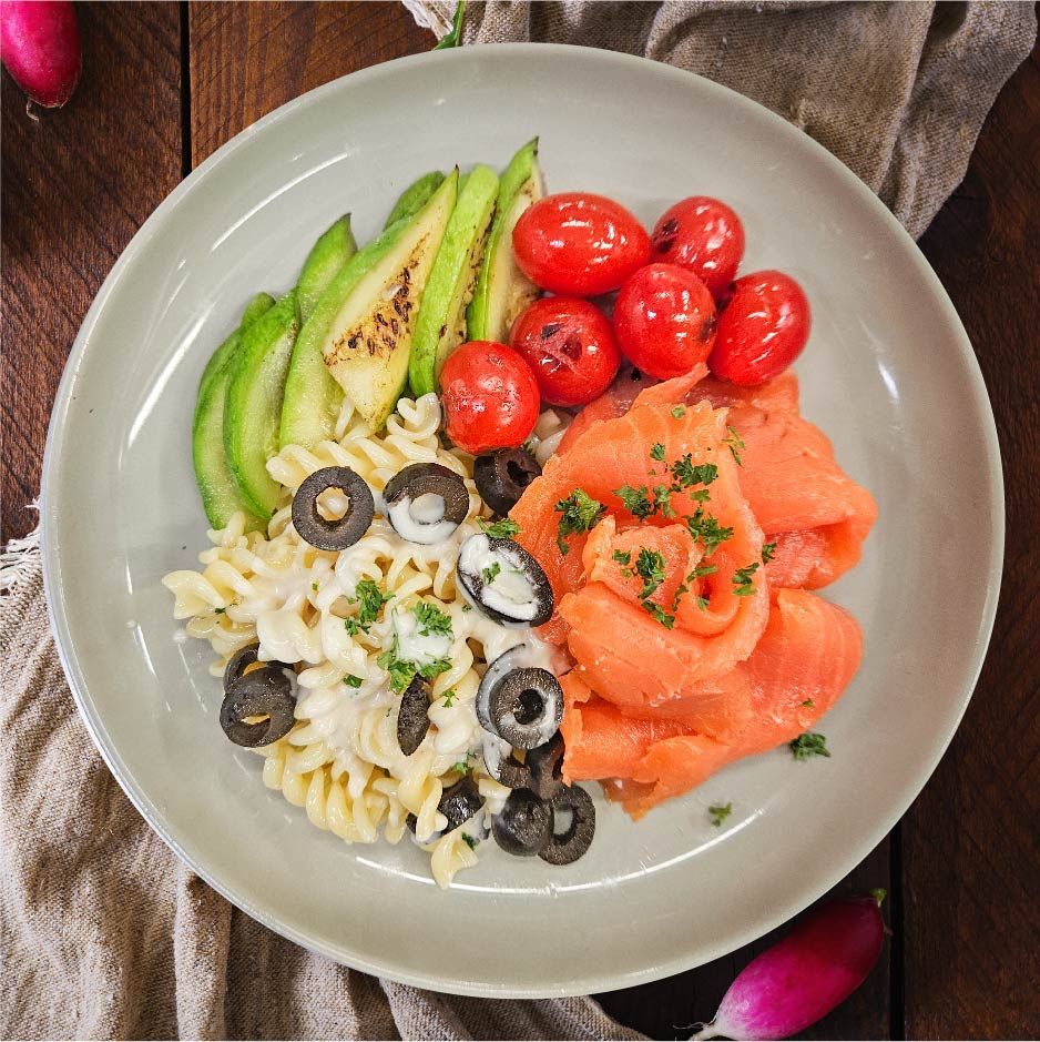 Smoked Salmon Pasta Salad w/ Herb Mayo Dressing