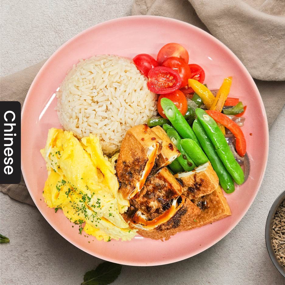 B7. Chinese Stir Fry Eggs & OmniPork w/ Brown Rice (Tue)