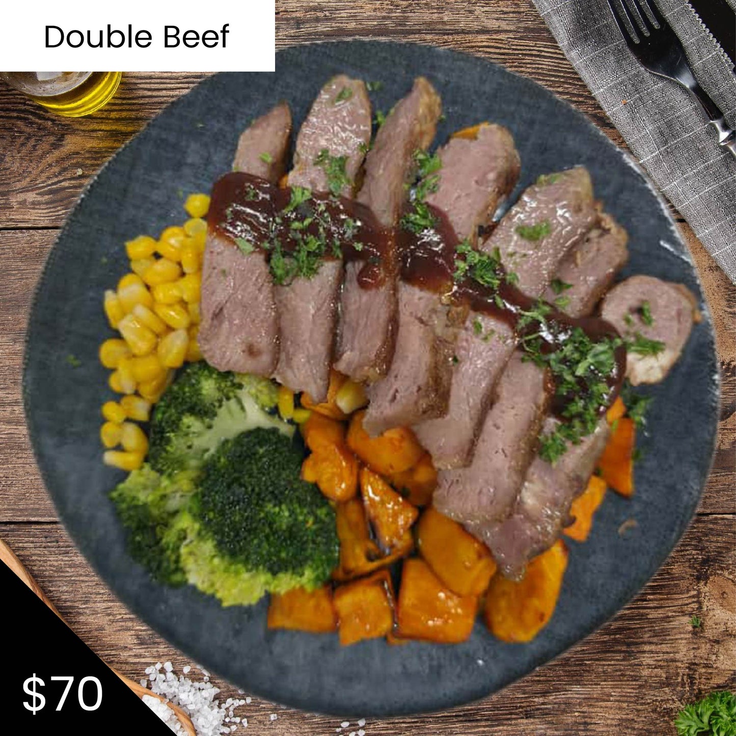 LK8. Texas BBQ Grilled Ribeye with Roast Sweet Potato(Double Beef)