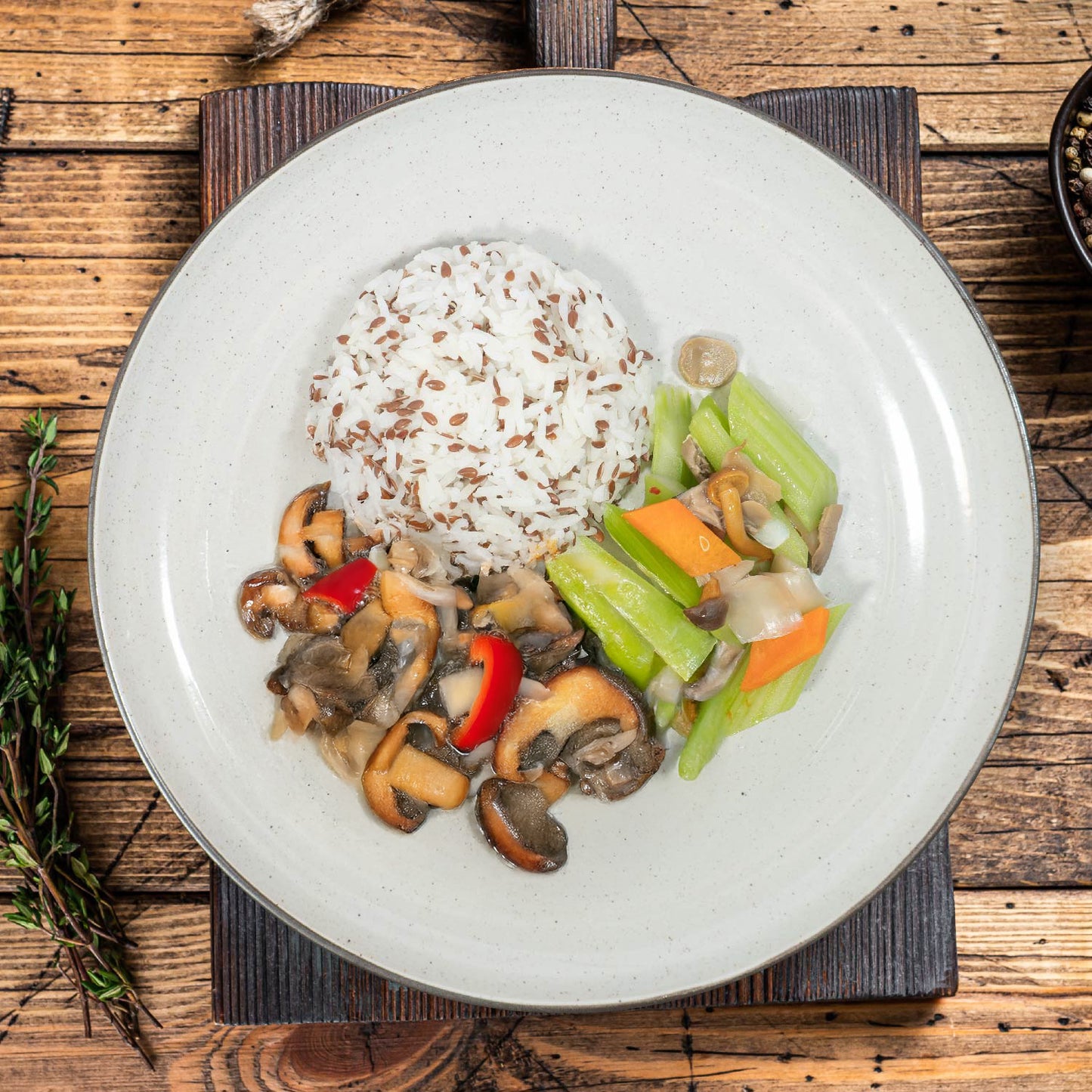 D. Sichuan Mushrooms W/ Seasonal Vegetables And Jasmine Rice