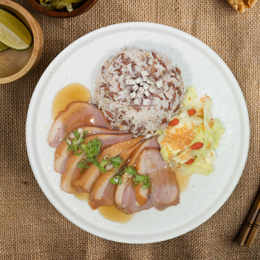 Smoked Tea Duck Breast W/ Asian Greens And Taro Mix Grain