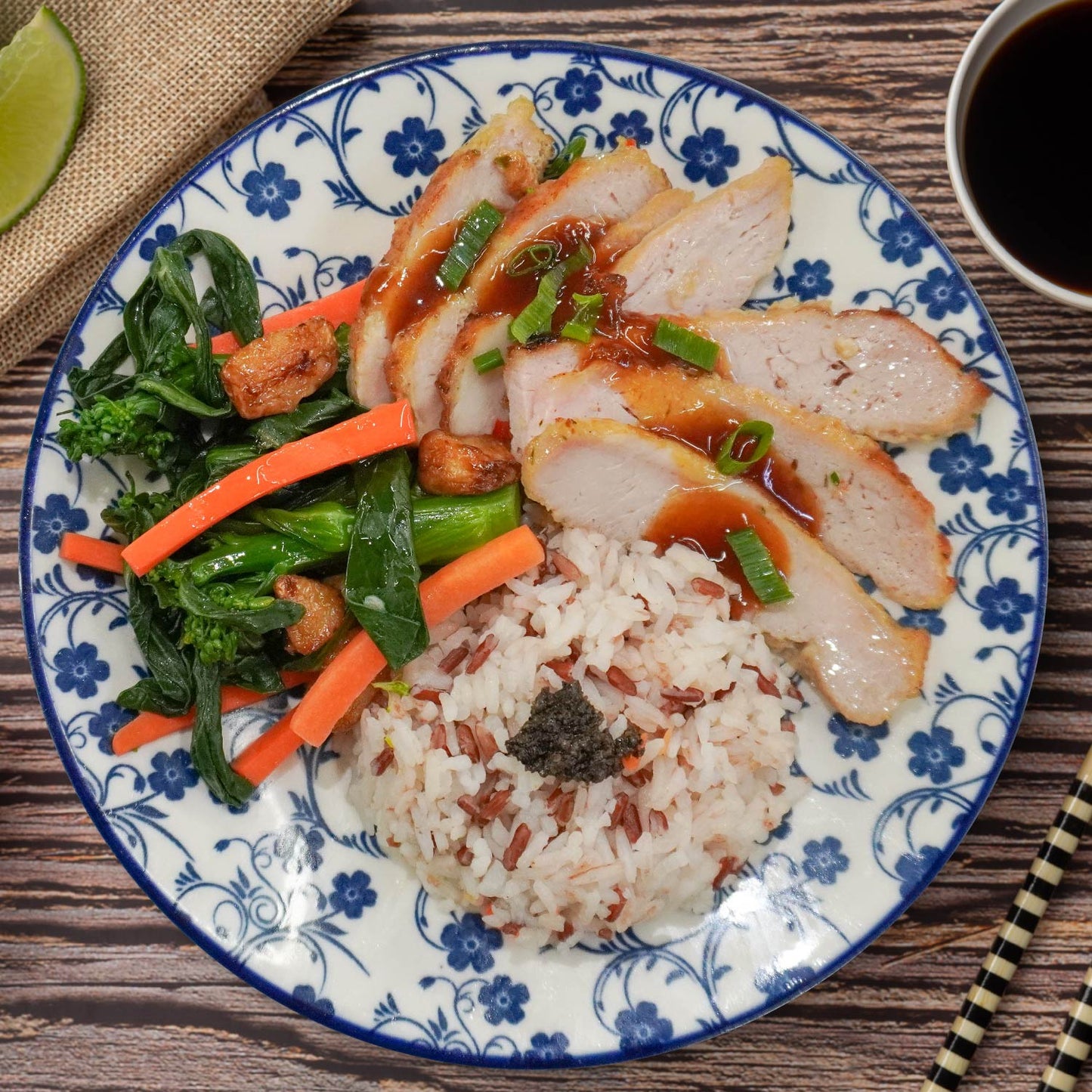 Slow Cook Char Siu Pork Loin W/ Chinese Green And Truffle Mix Grain