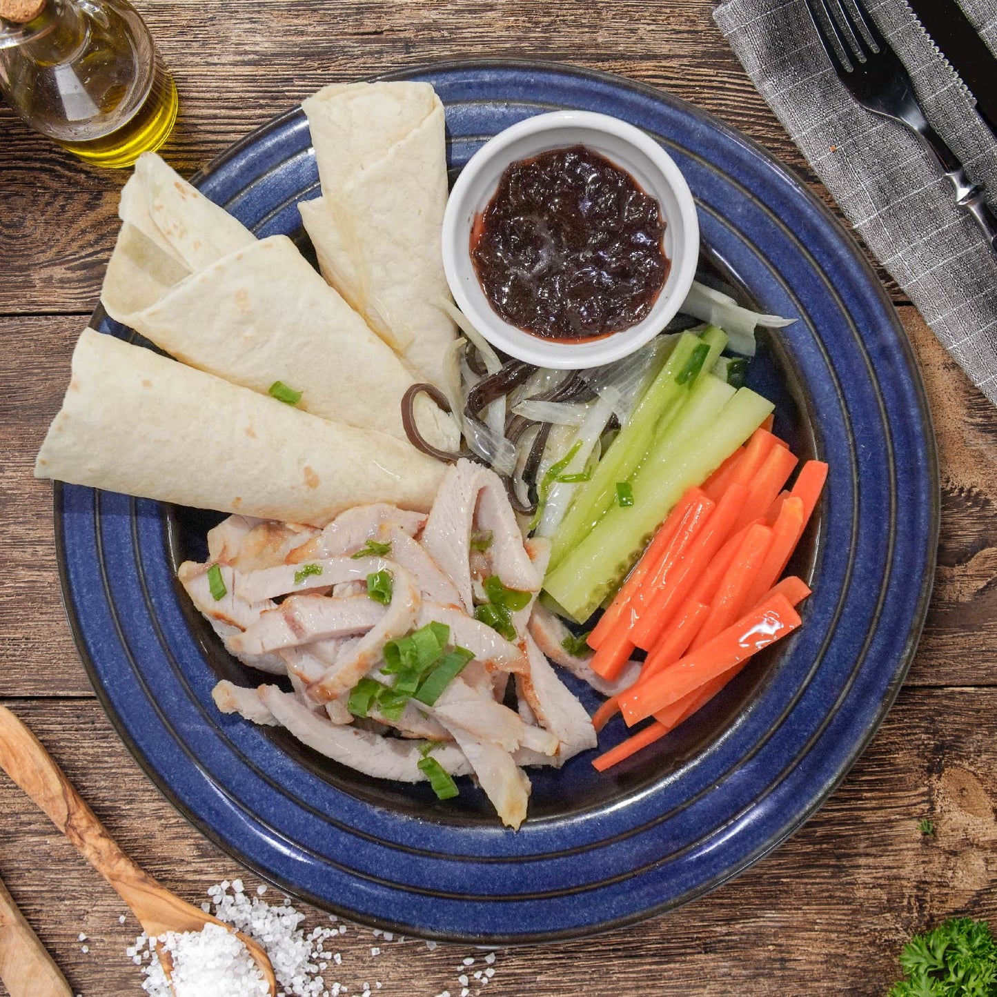 Shredded Pork Loin W/ Side Salad And Tortilla Wrap