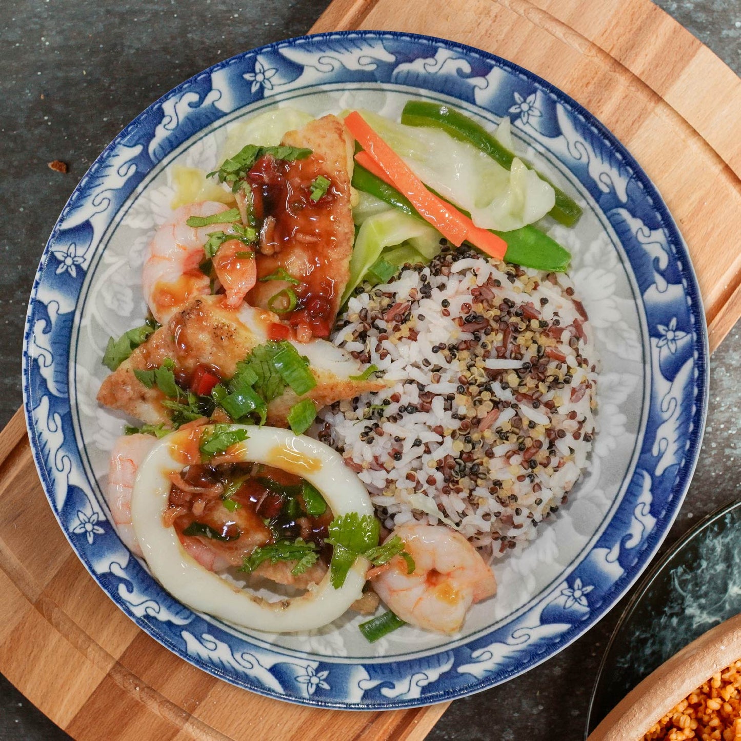 Tao O Seafood Casserole W/ Seasonal Greens And Quinoa Mix Grains