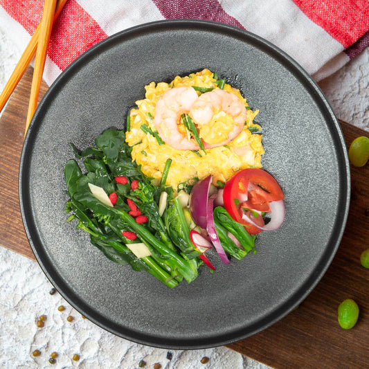Stir Fried Egg W/ Shrimp And Chives, Seasonal Vegetables