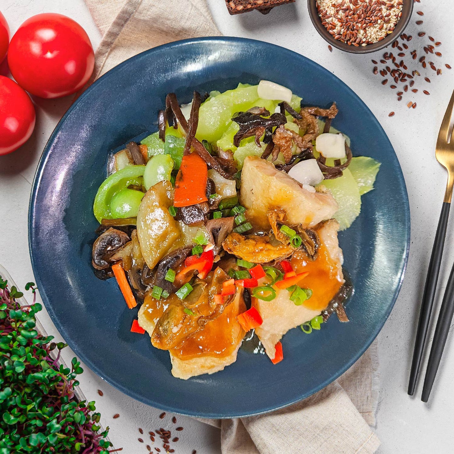 Braised Fish W/ Mushroom And Seasonal Vegetable