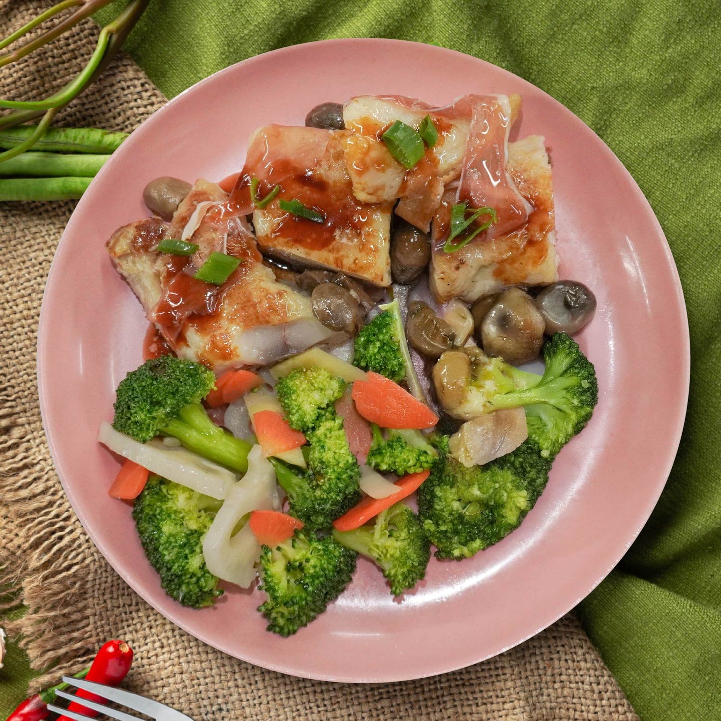 Parma Ham Braise Fish Fillet W/ Chinese Greens