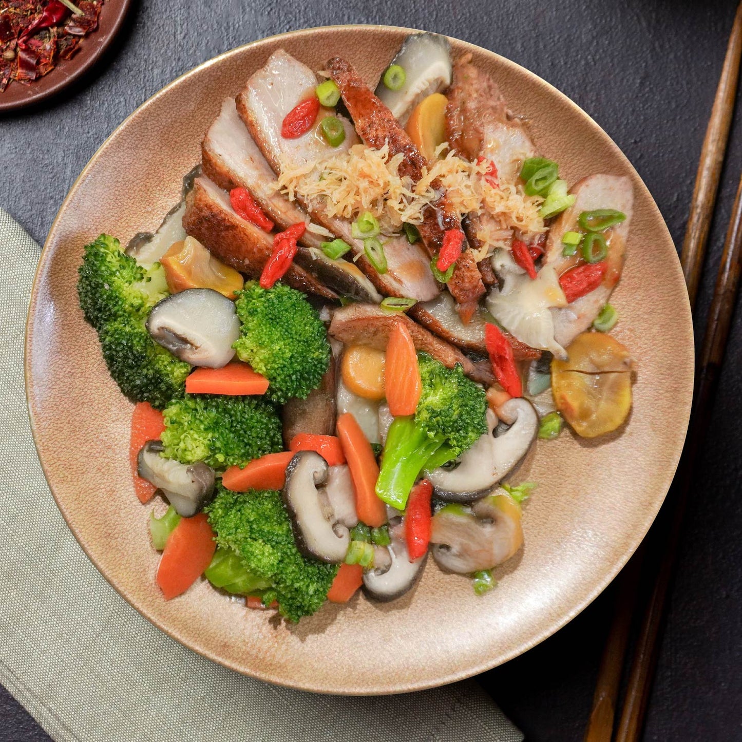 Healthy Chinese Four Treasure Duck W/ Stir Fried Vegetables