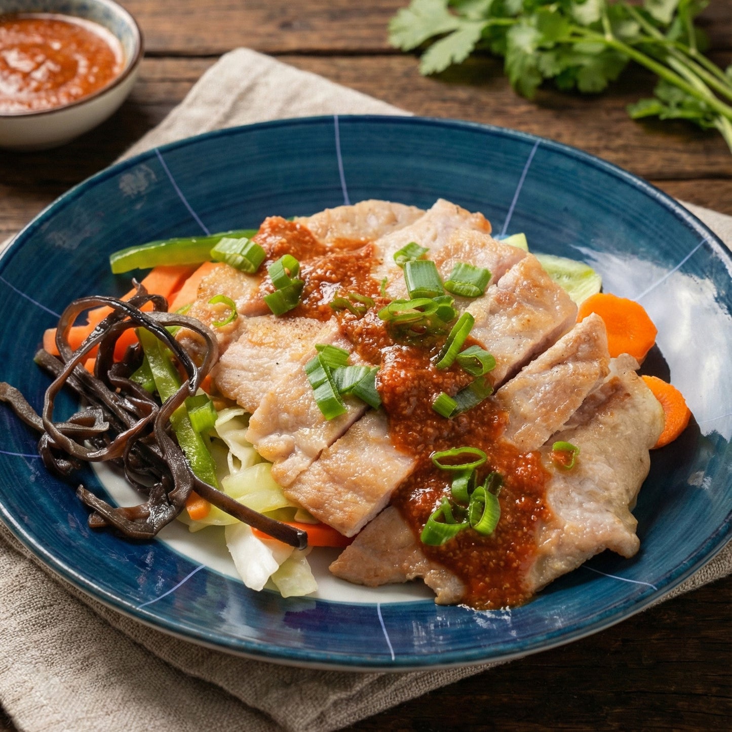 Shanghai Style Pork Chop W/ Healthy Greens And Chinese Sesame Sauce