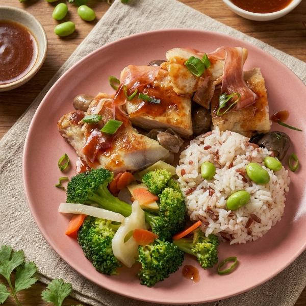 Parma Ham Braise Fish Fillet W/ Chinese Greens And Edamame Mix Grains