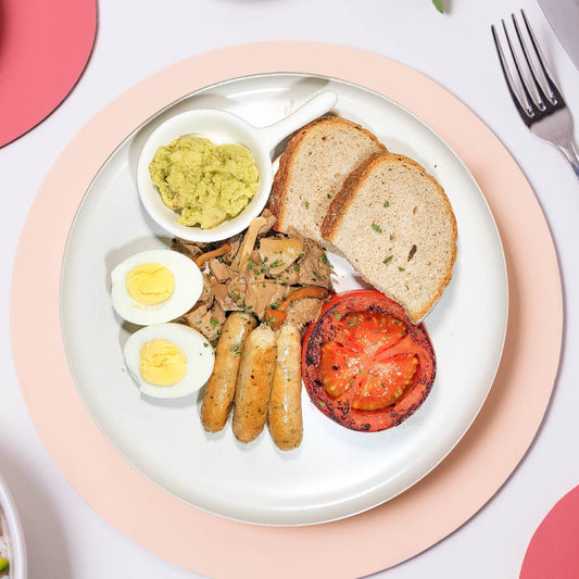 Boiled Eggs W/ Chicken Sausages, Grilled Tomato, Mushrooms, Guacamole And Rye Bread