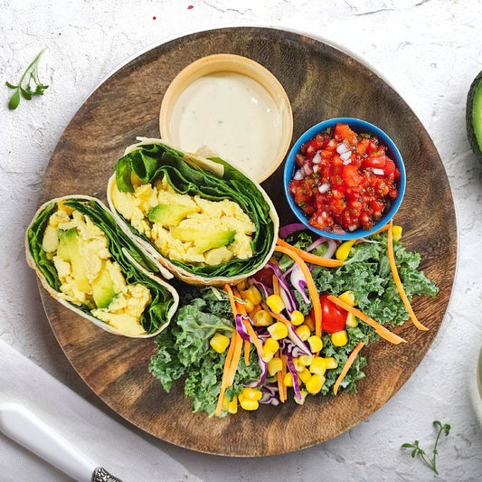 Breakfast Burrito w/ Tomato Salsa and Mexican Corn Salad