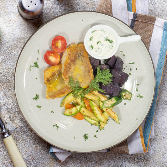 Grilled Wild Halibut W/ Baked Sweet Potato, Mix Vegetables And Low-Fat Tartare Sauce