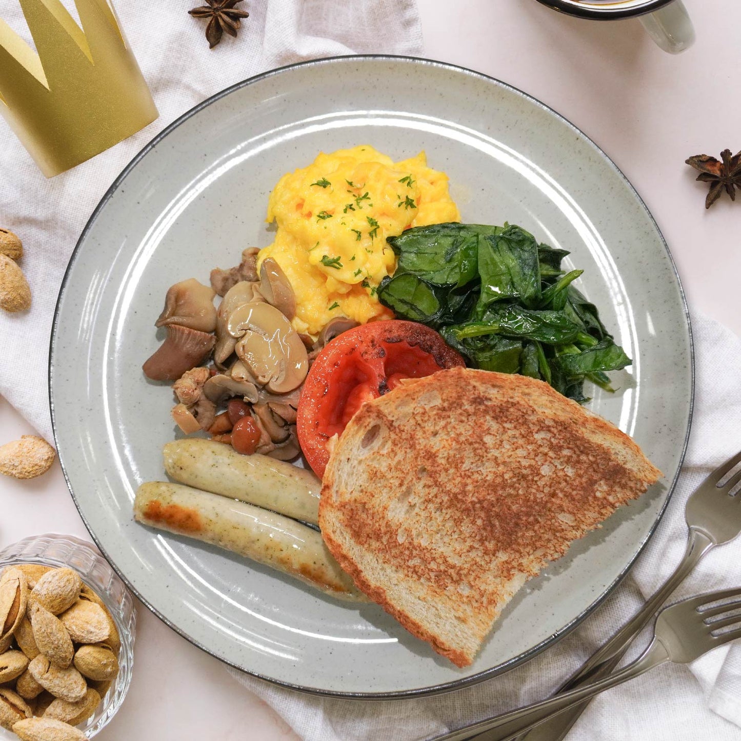 Big Country Breakfast W/ Veal Sausages And Wholewheat Bread