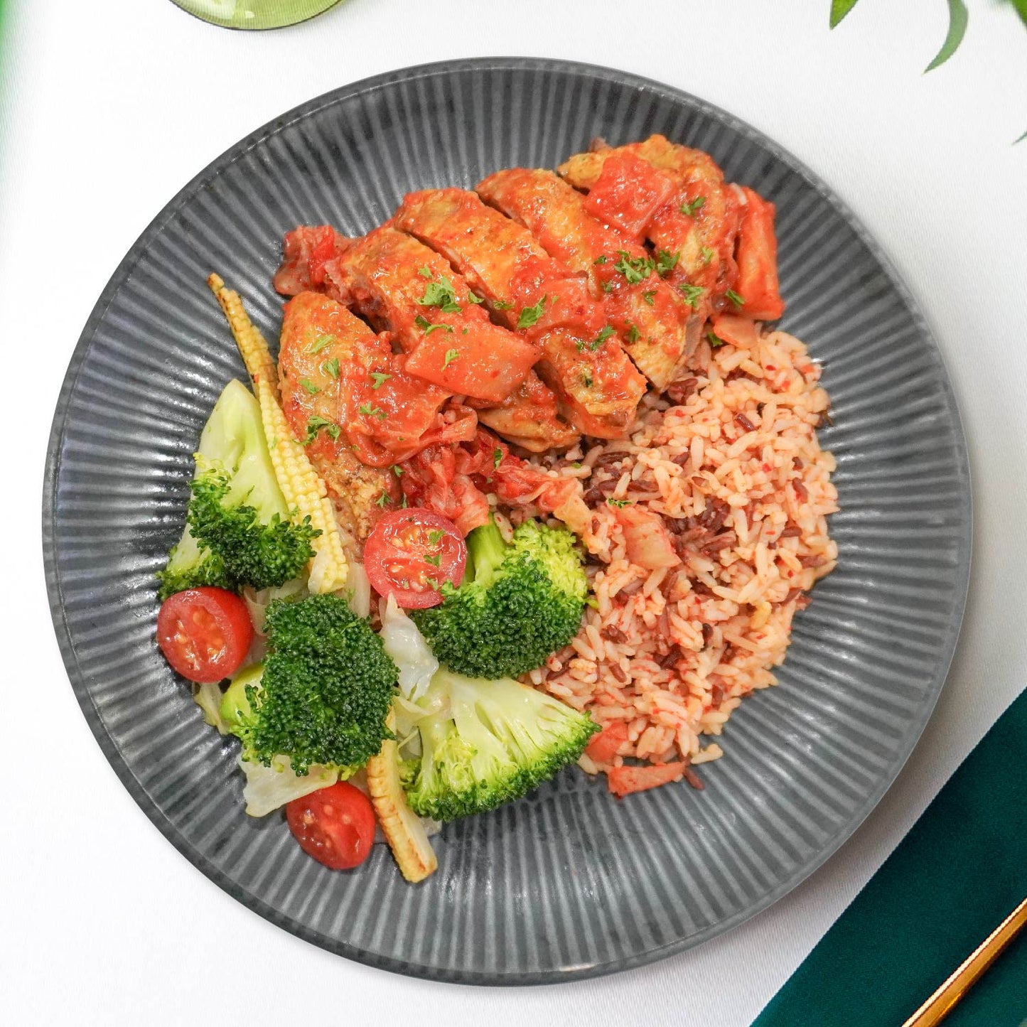 Korean Baked Spring Chicken W/ Seasonal Greens And Korean Rice