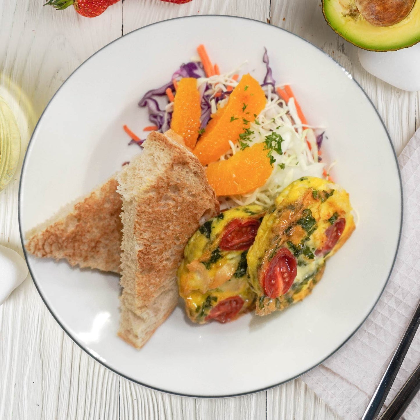 Turkey And Egg Muffins W/ Orange Vinaigrette Coleslaw, Wholewheat Bread
