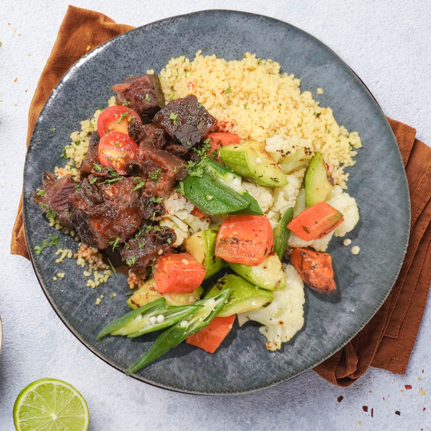Moroccan Braised Beef Cheek, Roasted Vegetable And Chickpeas Cous Cous