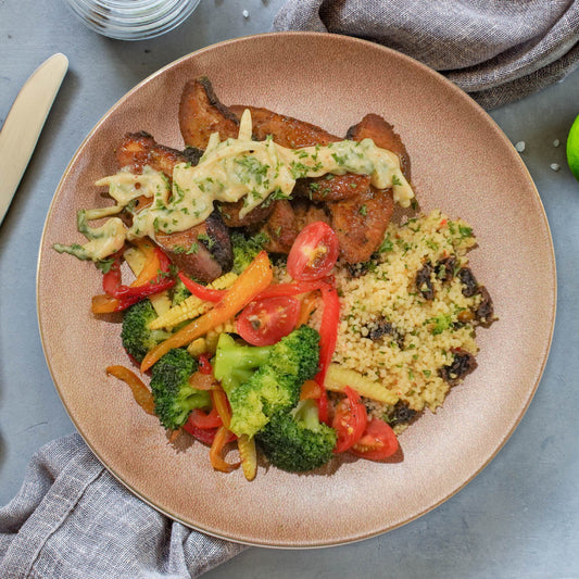 Indian Curry Duck W/ Raisin Couscous And Raita Dressing
