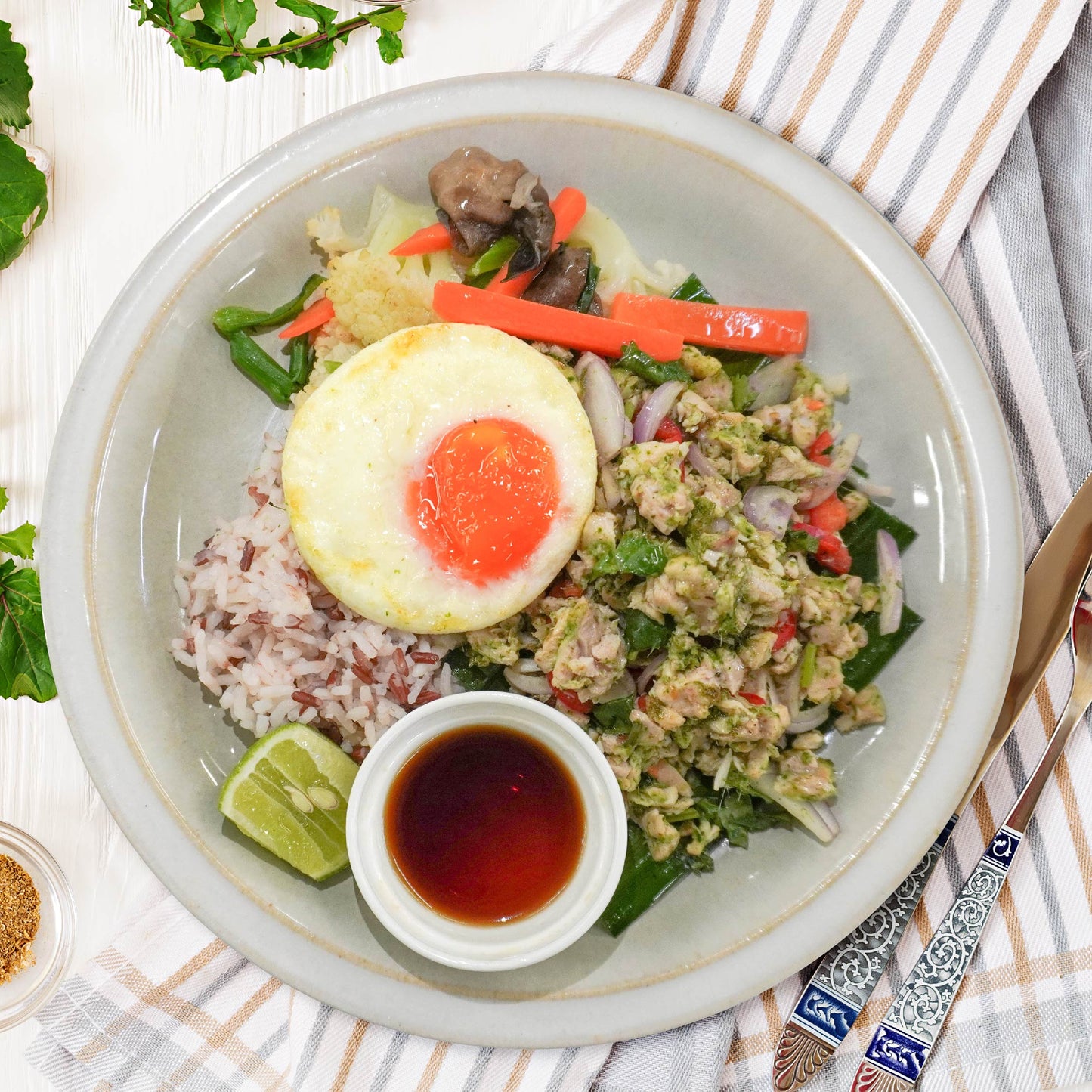 Thai Basil Chicken Mix Grain Rice W/ Baked Egg