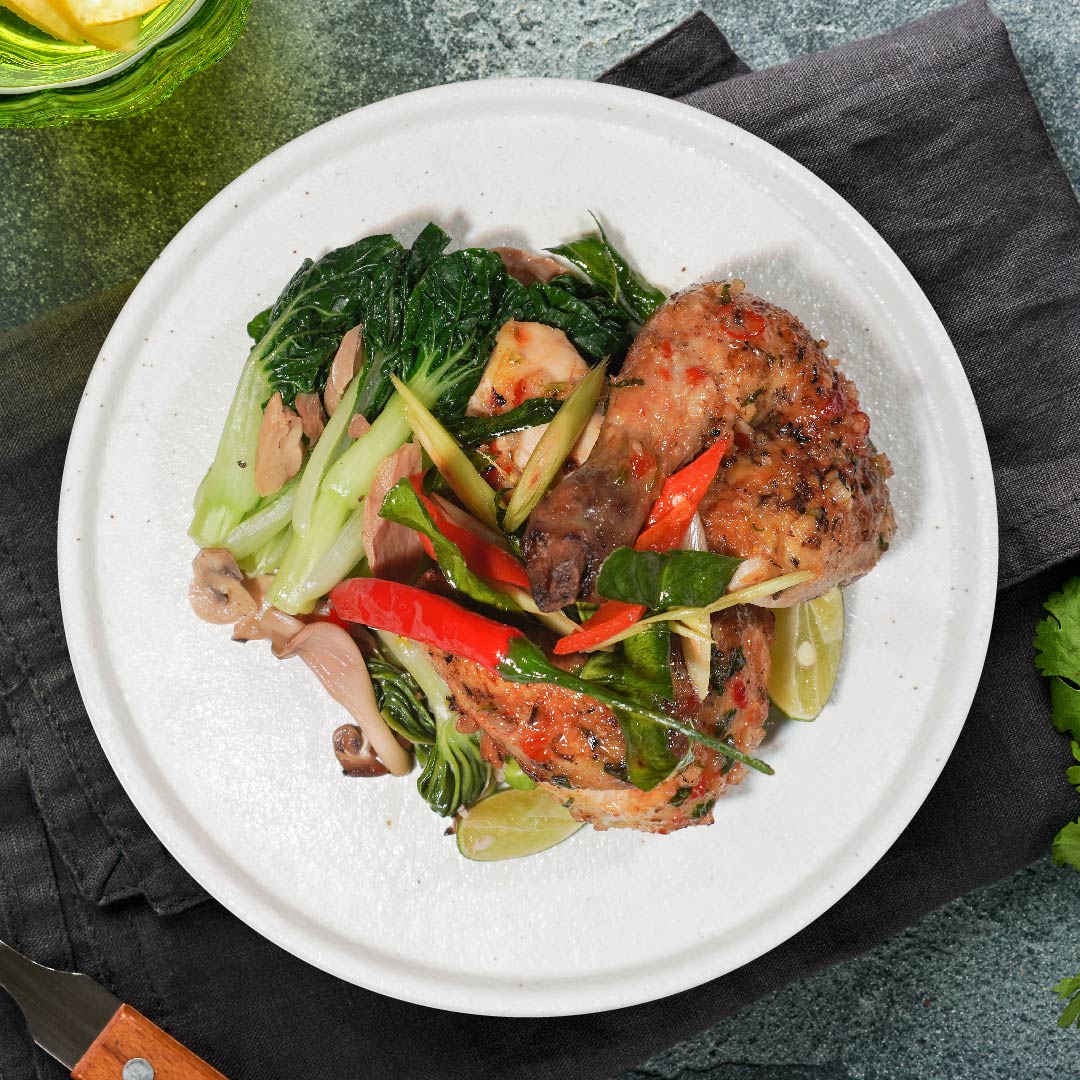Thai Grilled Spring Chicken W/ Asian Greens
