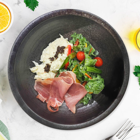 Truffle Egg Whites W/ Parma Ham And Roast Vegetables