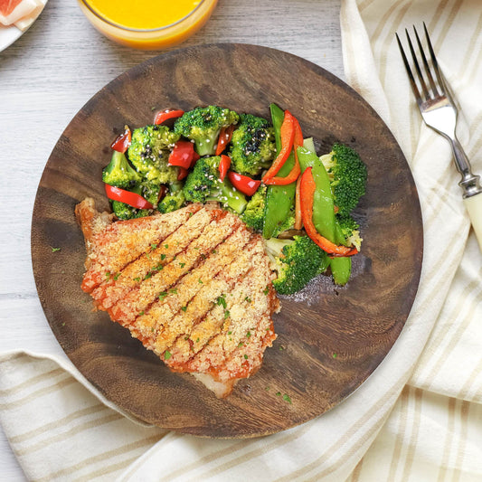 Oven Baked Pork Loin Milanese Served W/ Roast Vegetables