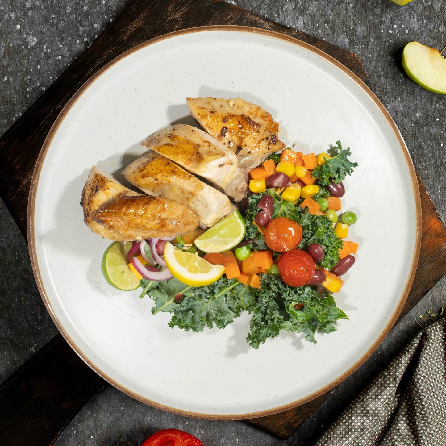 Grilled Garlic Lemon Thyme Spring Chicken W/ Seasonal Greens