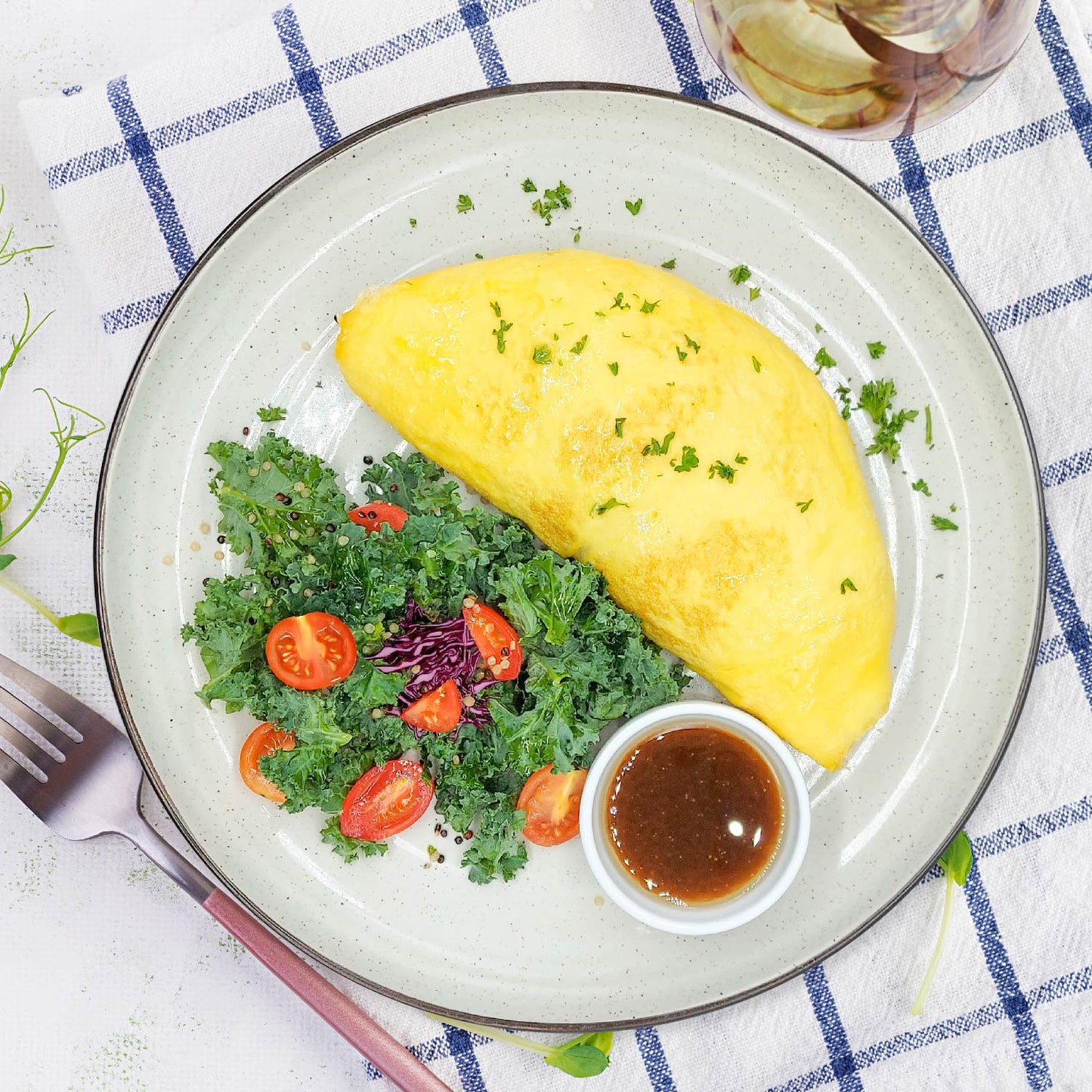 Ham And Mushroom Omelette w/ Mini Caesar Kale Salad