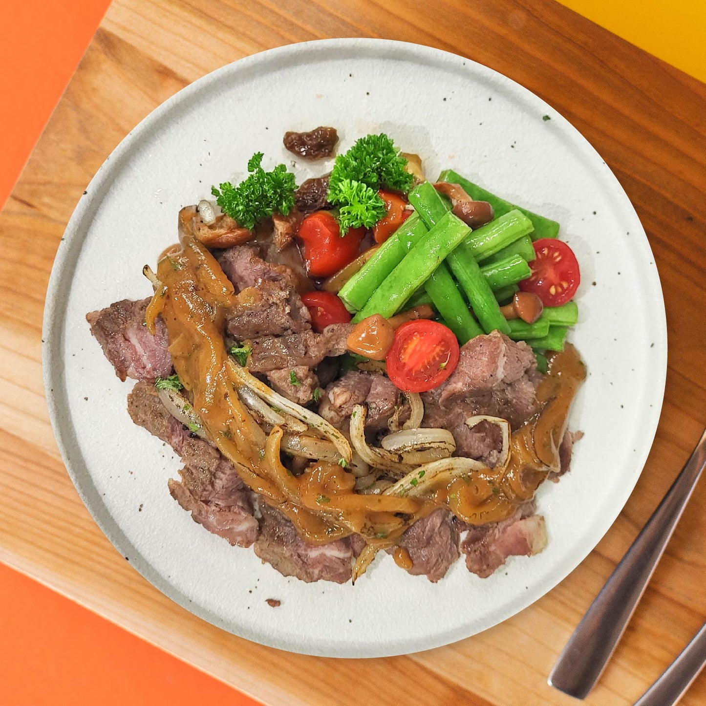 Grilled Ribeye Steak W/ Truffle Sauce, Sautee Vegetables