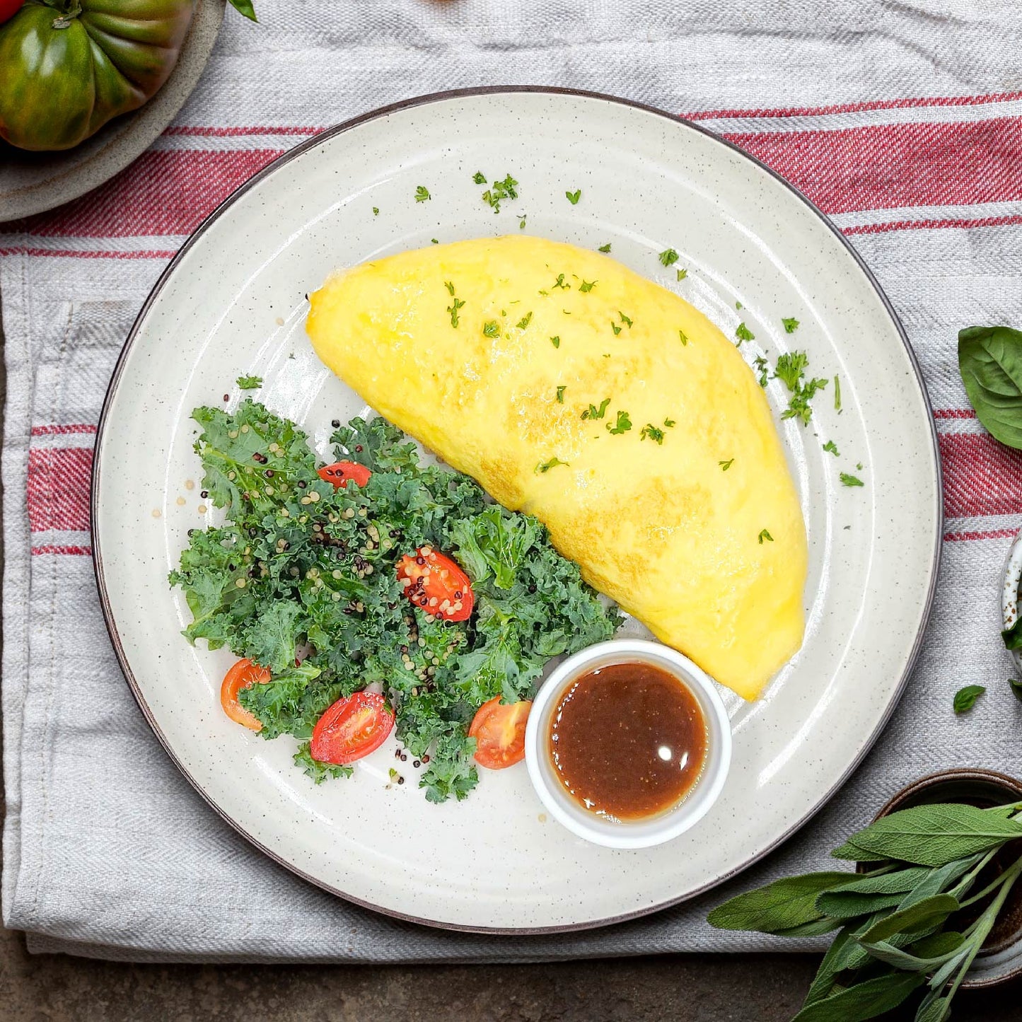 Ham And Mushroom Omelette W/ Italian Kale Salad