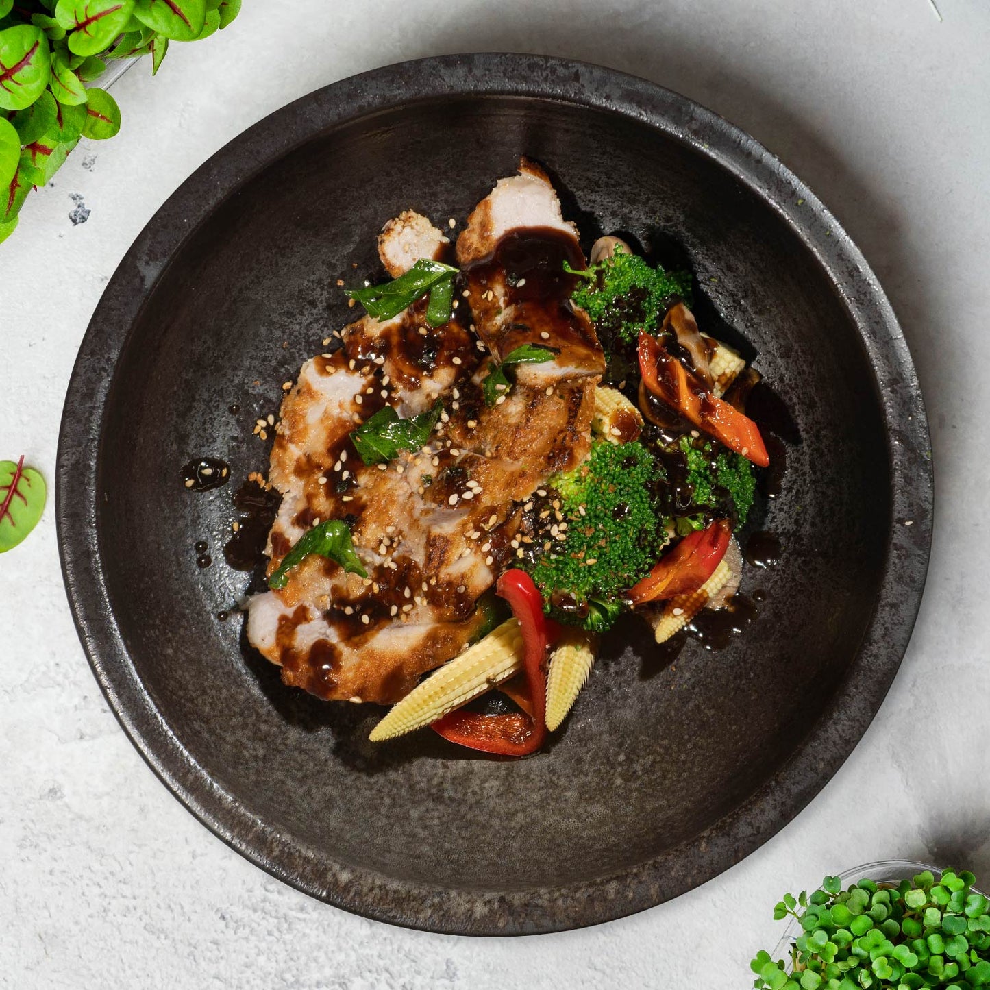 Japanese Lean Pork Tonkatsu W/ Sautee Vegetables And Ginger Pickles