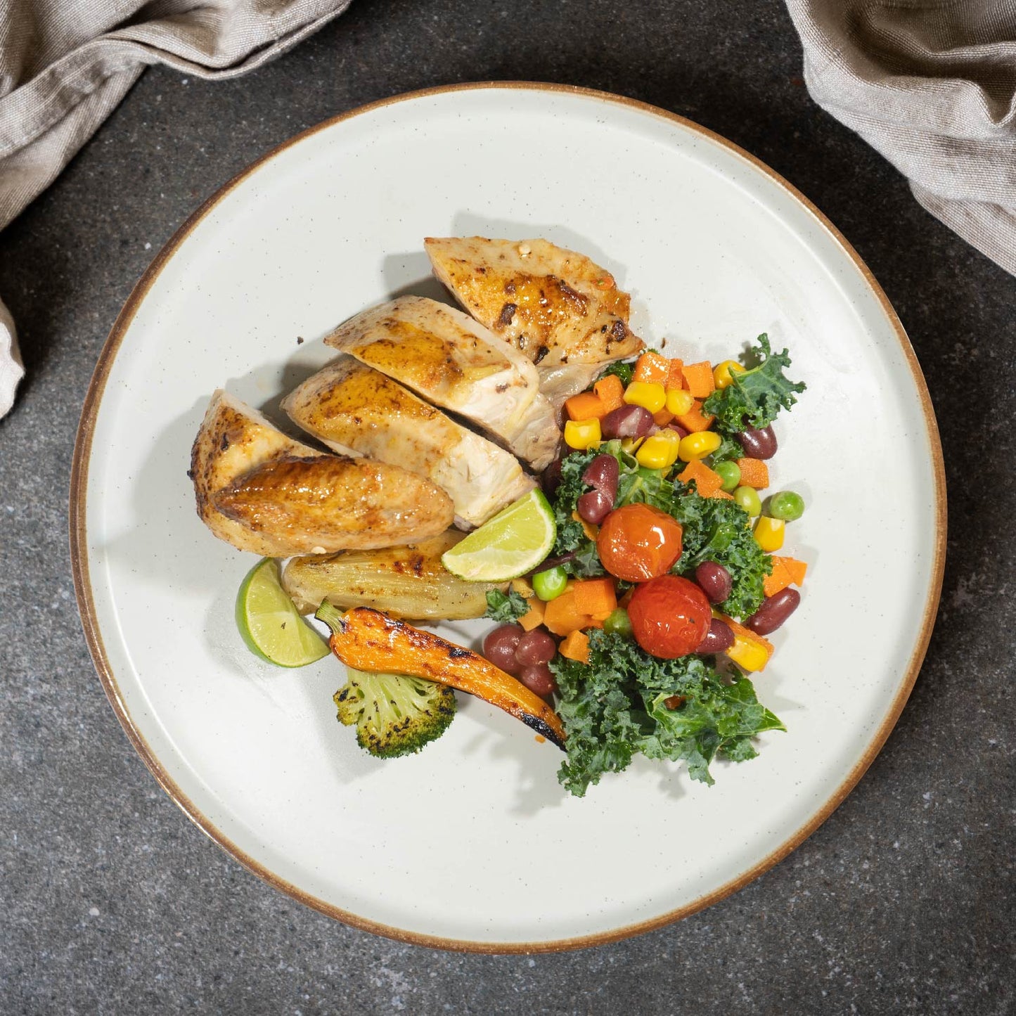 Grilled Spring Chicken W/ Seasonal Vegetables And Pesto Sauce