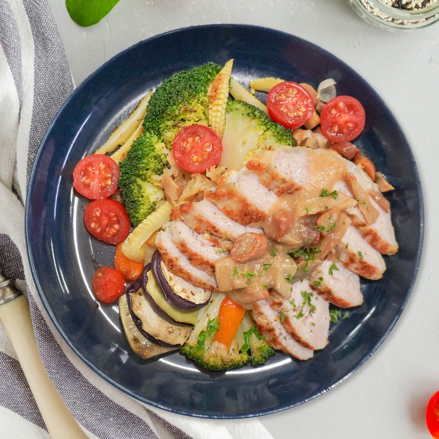 Italian Grilled Pork Loin W/ Mushroom And Garlic Sauce