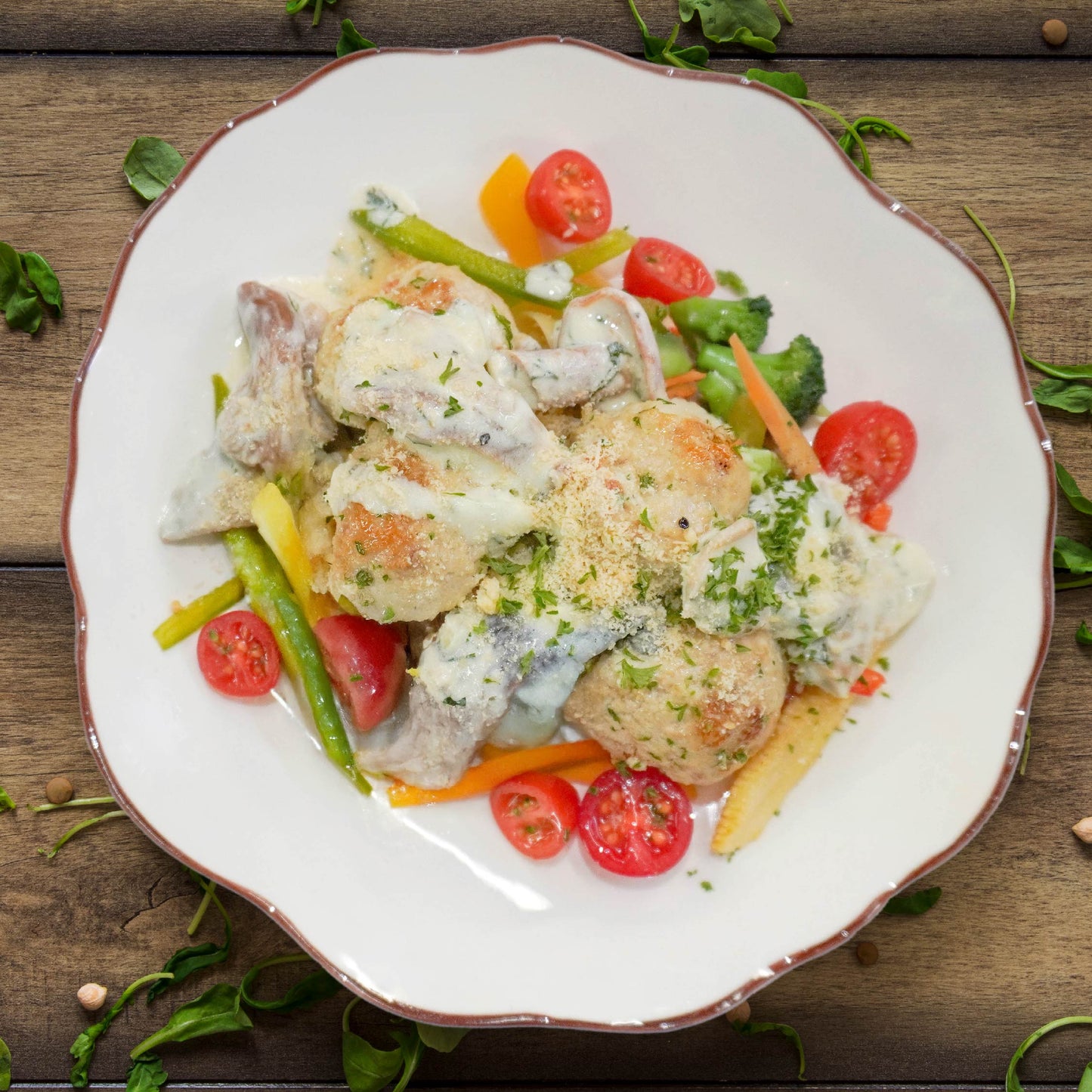 Healthy Chicken And Mushroom "Alfredo" W/ Seasonal Vegetable
