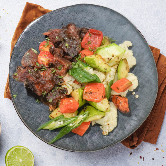 Moroccan Braised Beef Cheek W/ Roasted Vegetables