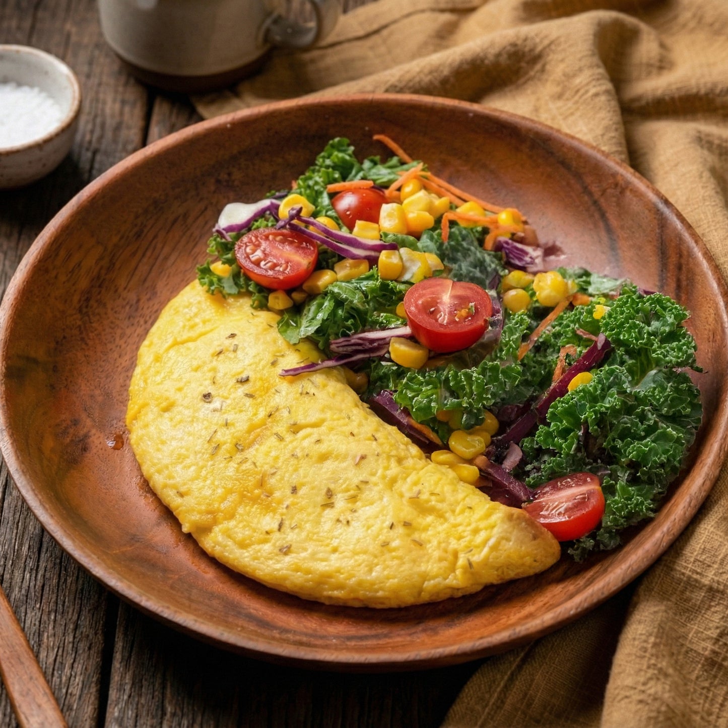 Lean Pork Loin And Mushroom Omelette W/ Kale Salad