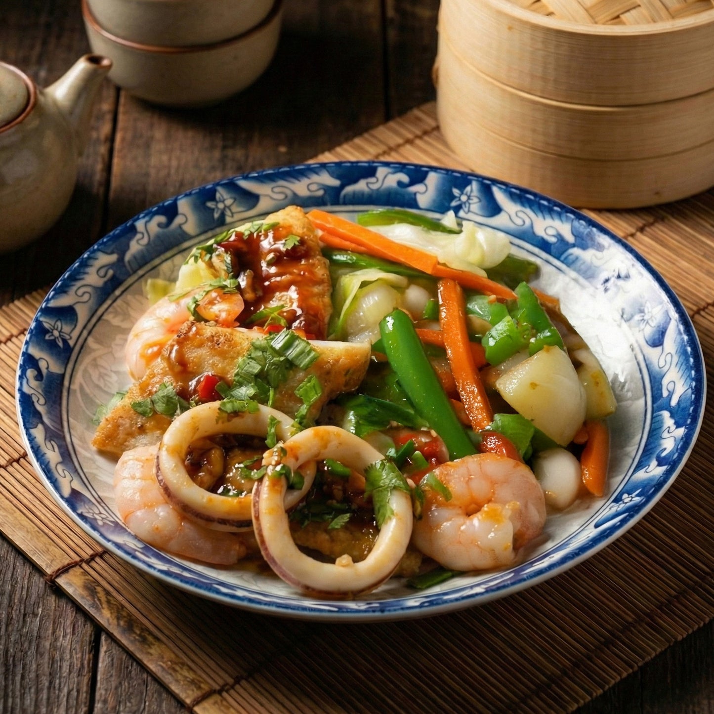 Tao O Seafood Casserole W/ Seasonal Greens