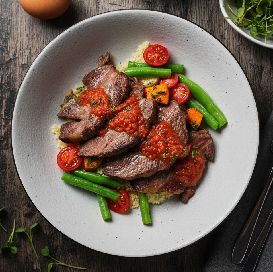 Braised Beef Cheeks In Red Wine W/ Seasonal Vegetables And Pumpkin Couscous