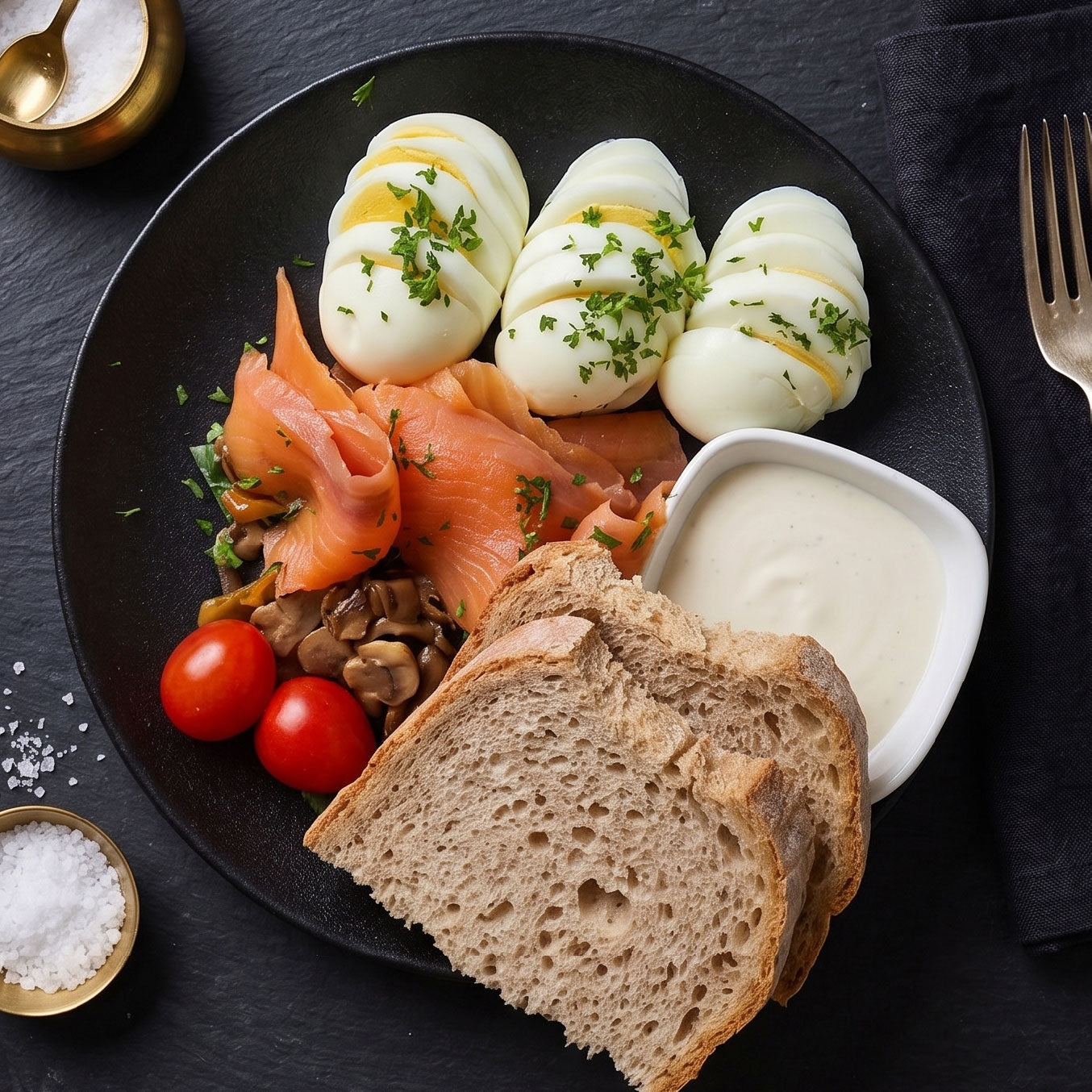 Norwegian Smoked Salmon w/ Eggs, Cream Cheese and Wholewheat Bread