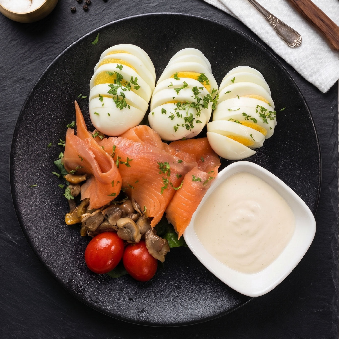Norwegian Smoked Salmon w/ Eggs and Cream Cheese and Side Salad