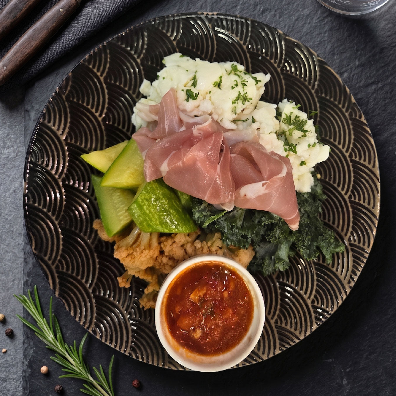 Fluffy Egg whites w/ Italian Parma Ham and Side Salad