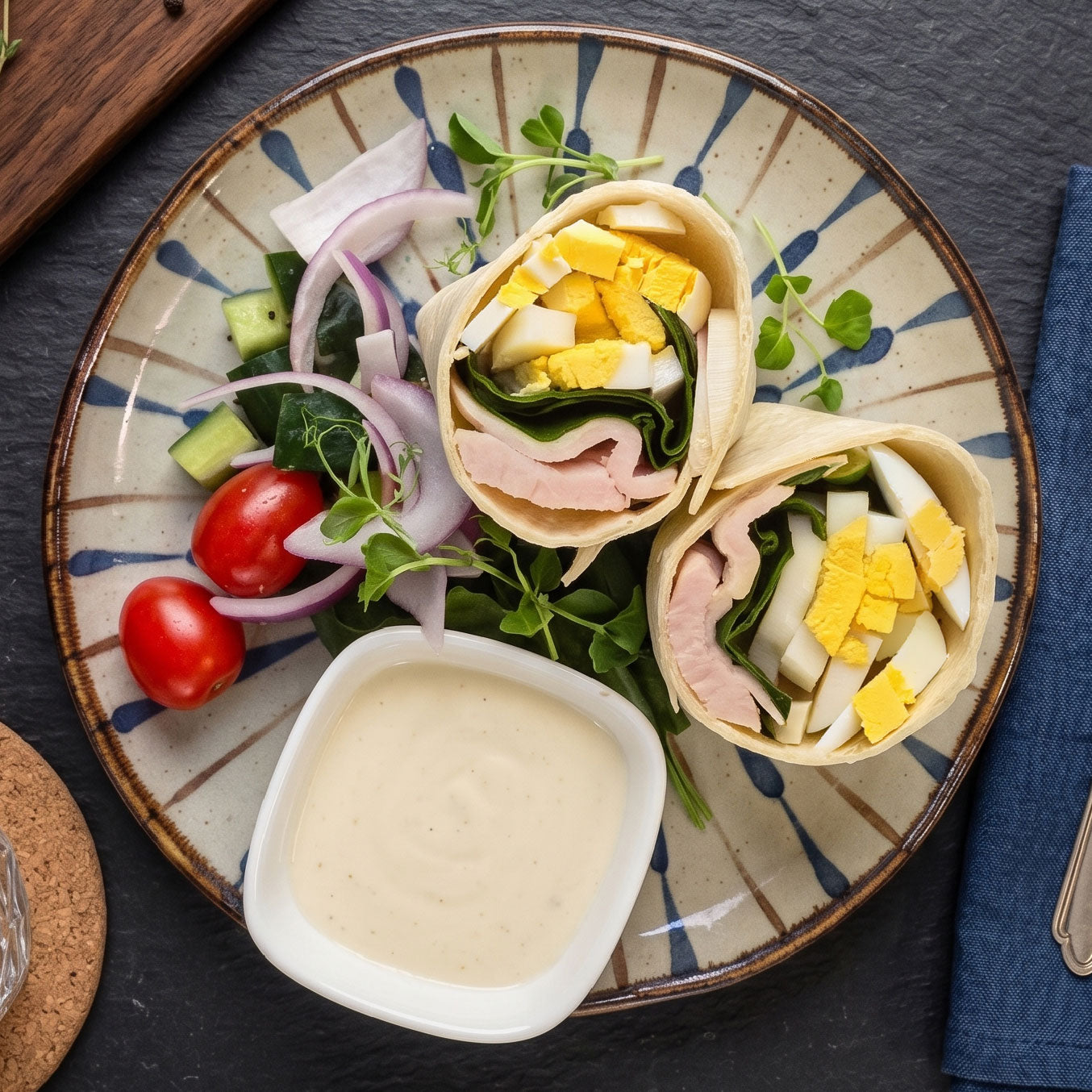 High Protein Chicken Caesar Breakfast Wrap w/ Side Salad