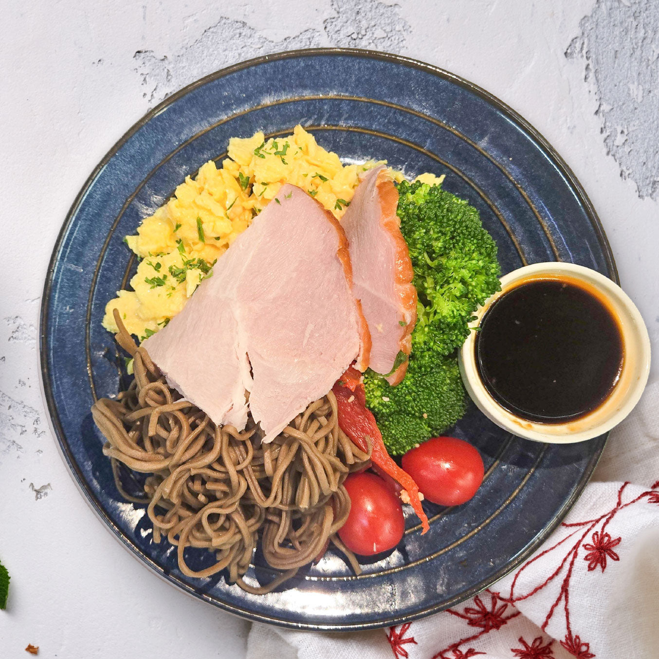 Japanese Breakfast Soba w/ Eggs and Roasted Leg of Ham