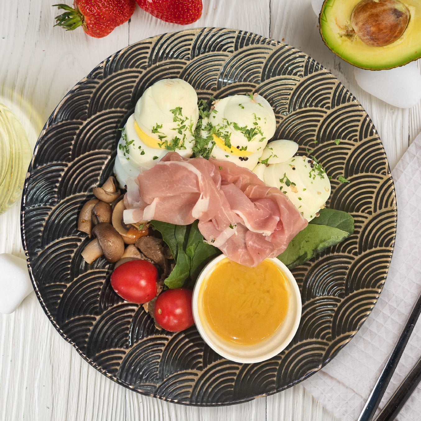 Boiled Egg w/ Prosciutto Di Parma, Honey-Lemon Vinaigrette and Side Salad