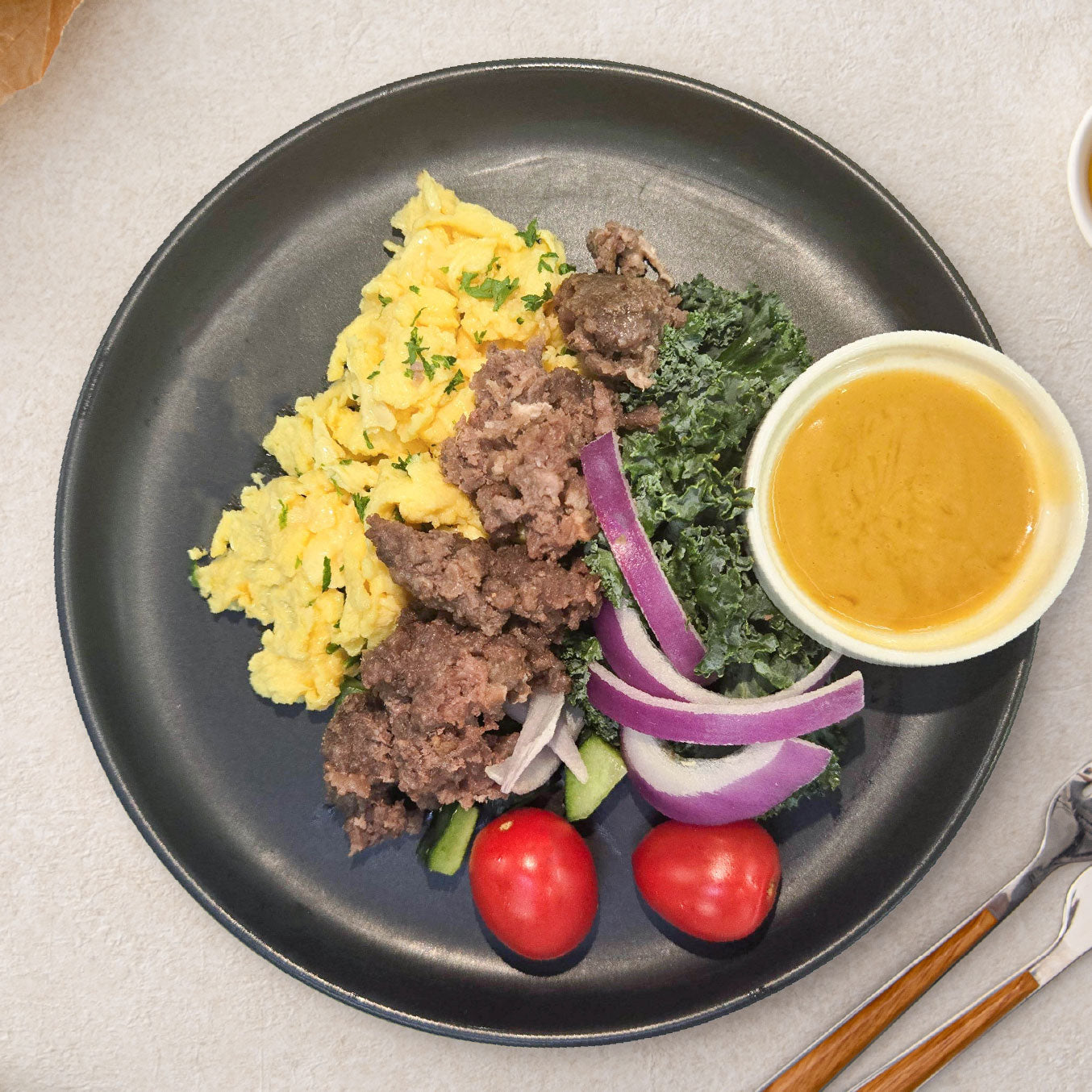 Middle Eastern Eggs And Cumin Spiced Beef w/ Caesar Side Salad