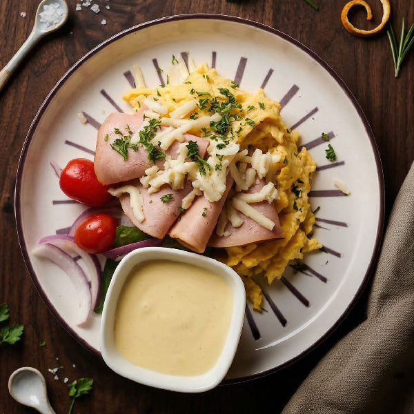 Fittery signature meal featuring a turkey and egg salad with southern ranch dressing served on a plate.