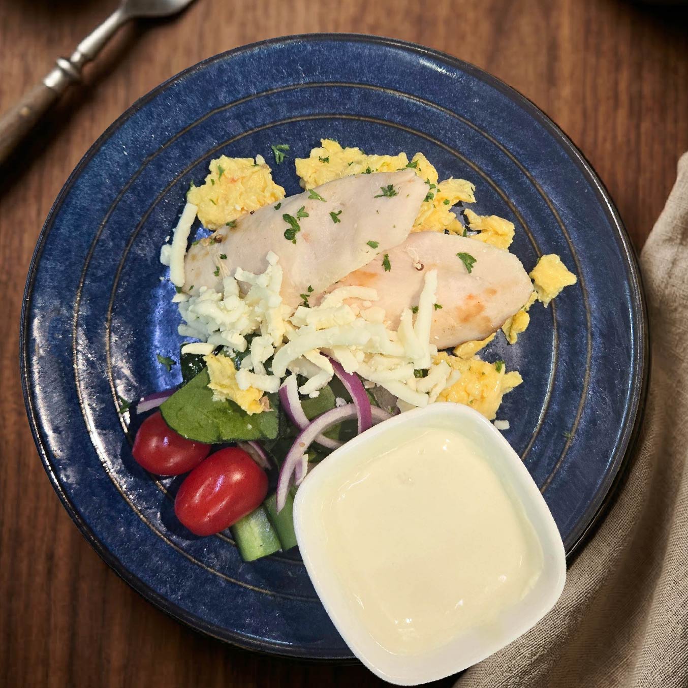 Breakfast Egg and Slow Cooked Chicken Wrap w/ Southern Ranch Salad