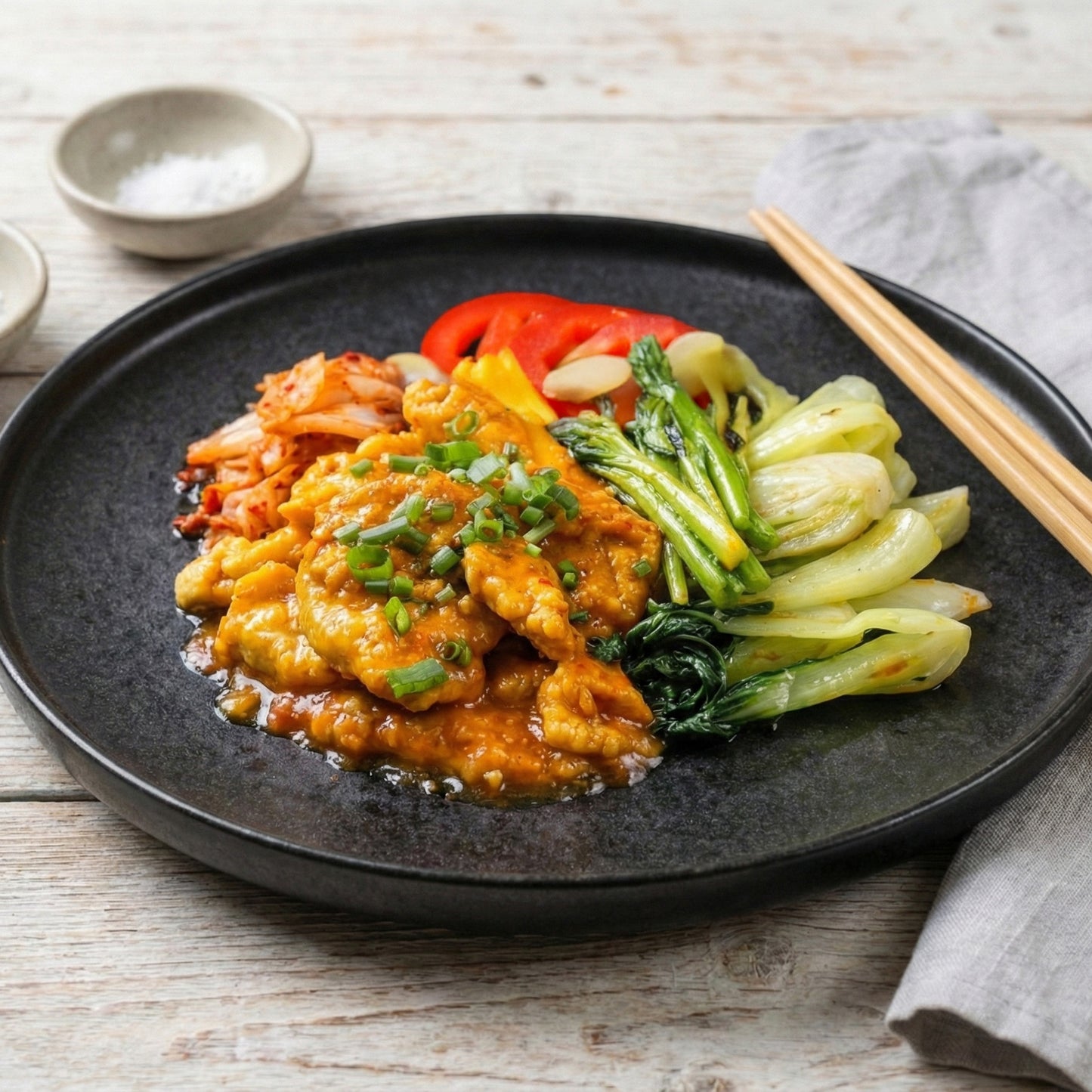 Stir Fried Kimchi W/ Lean Pork Loin, Sautee Vegetables